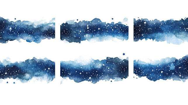 Watercolor Night Space Star Border Collection Generative AI
