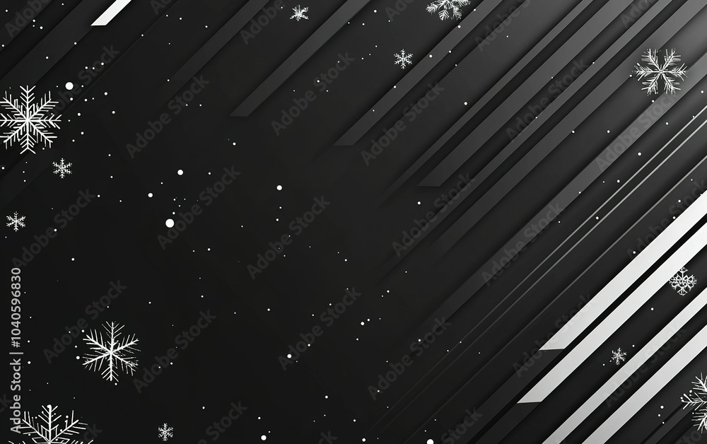 Poster abstract winter background with snowflakes and diagonal lines on dark tones creating a modern and fe