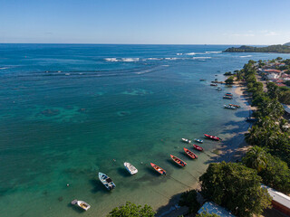 Traditional Fishing boats at Tartane bay, Martinique, West Indies, France