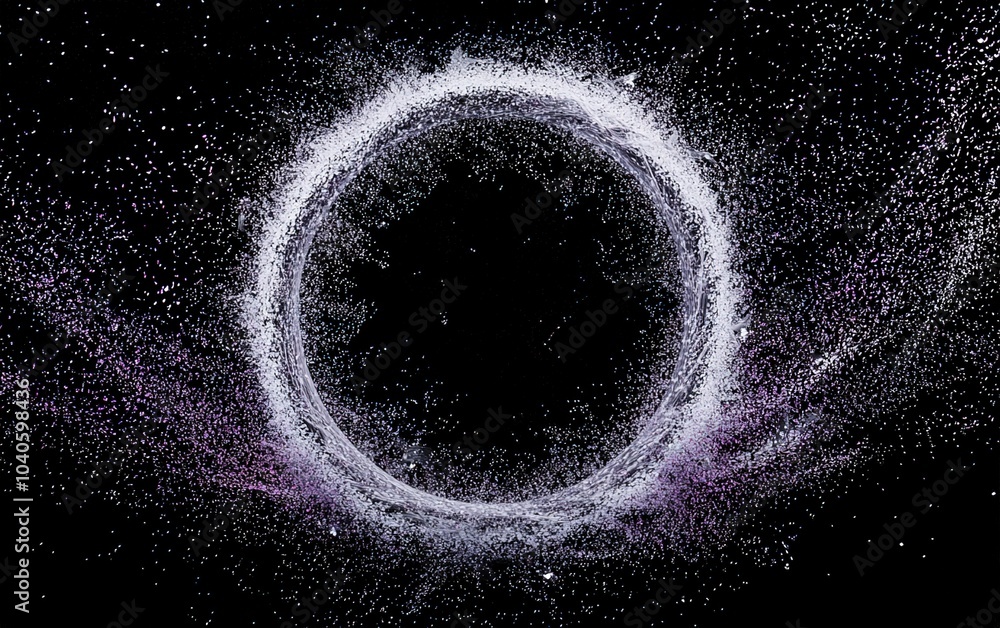Poster a dazzling display of cosmic particles creating a circular formation against a dark cosmic backgroun