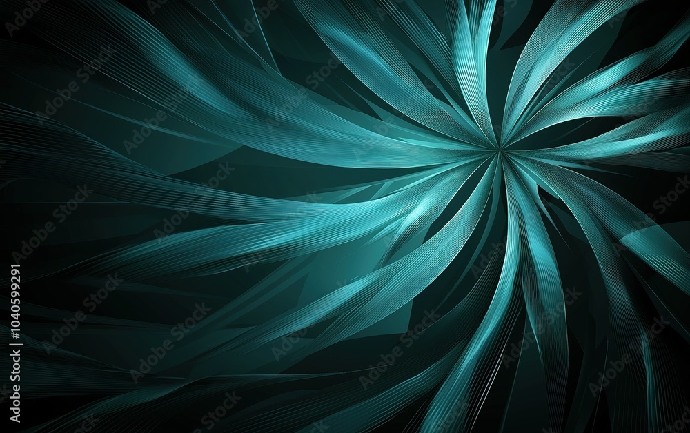 Poster abstract blue-green swirl design creating a sense of movement and depth in a modern digital art styl