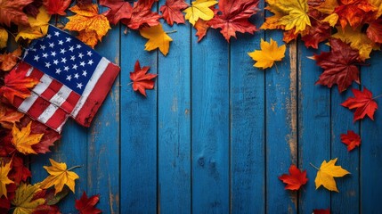 Autumn Leaves and American Flag