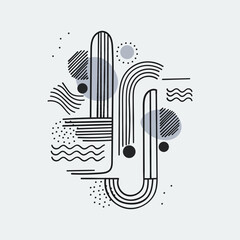 Geometric abstraction with circles and lines. Black and white abstraction with geometric lines and circles, creating a harmonious composition.