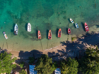 Bird-eye view of fishing boats, Tartane, Martinique, West Indies, France