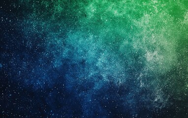 Vast cosmic background featuring deep blue and vibrant green hues with scattered stars creating a celestial atmosphere