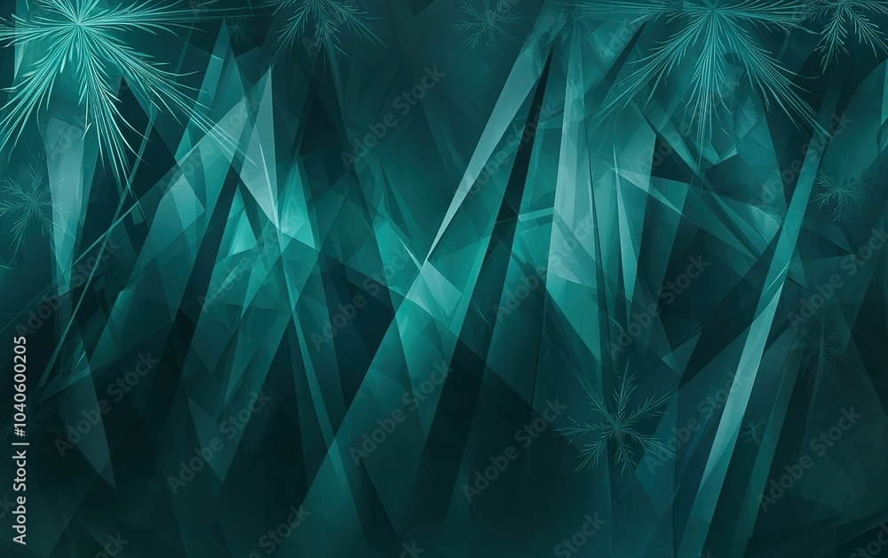 Aufkleber Abstract teal geometric pattern with sharp angles and delicate snowflake motifs on a dark background
