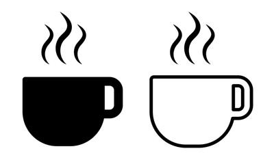 Vector icon hot coffee or tea cup with steam sign isolated on transparent background.