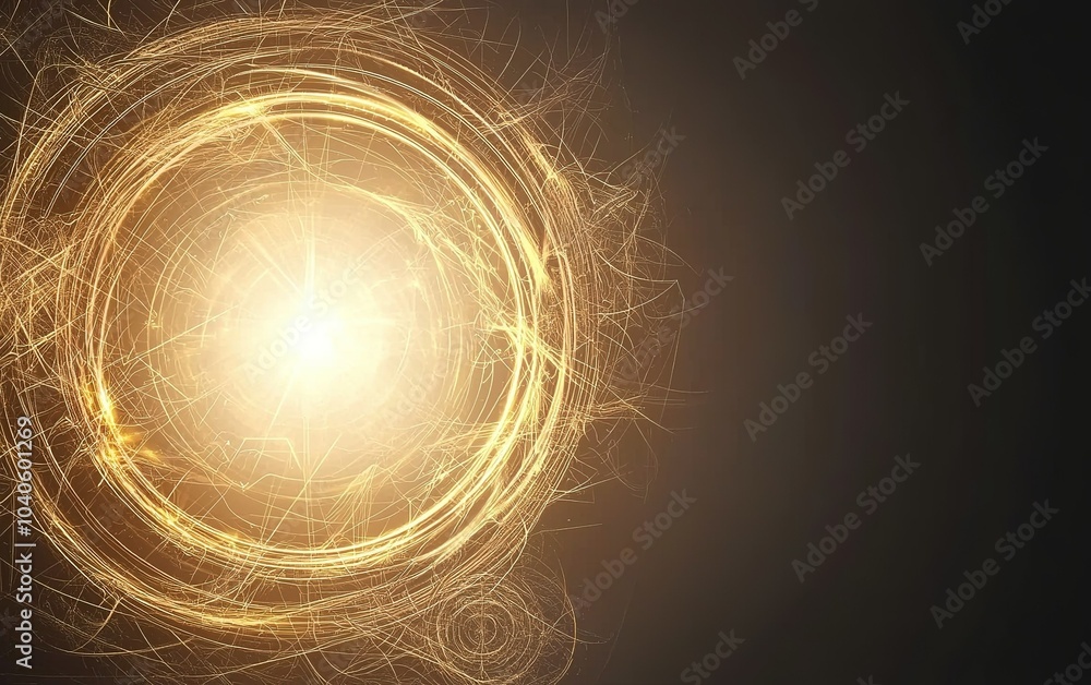 Poster A captivating orb of light surrounded by intricate golden swirls creating a mesmerizing visual effect in a dark setting