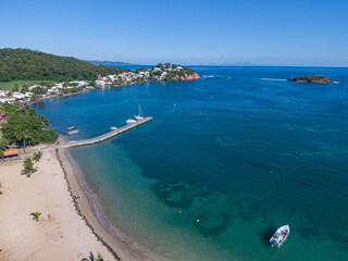 Tartane main beach and its pier, Martinique, West Indies, France