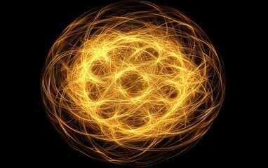 Swirling golden energy design with dynamic lines creating a vibrant circular pattern against a dark background