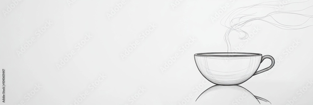 Poster A continuous line art piece depicting a tea cup with delicate steam lines rising, embodying warmth and simplicity in design. Generative AI