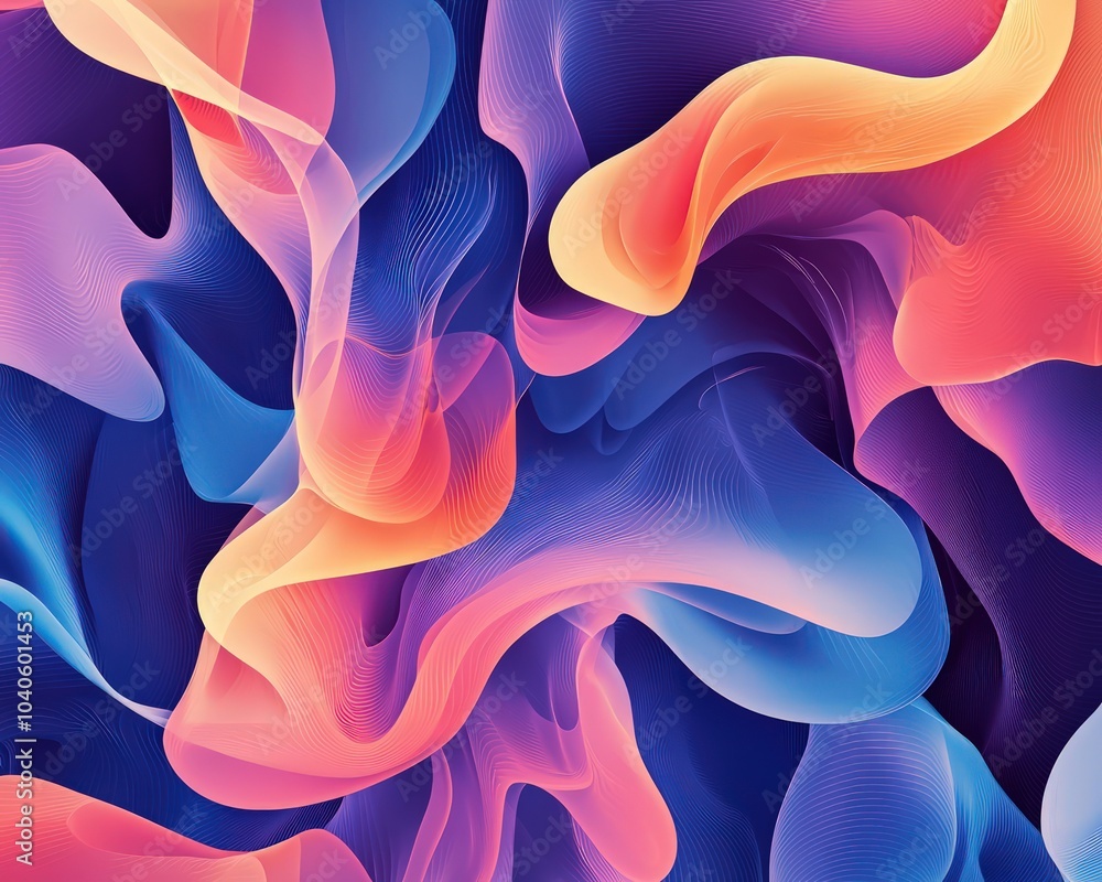Wall mural fluid abstract shapes with vibrant gradient transitions and shadow details