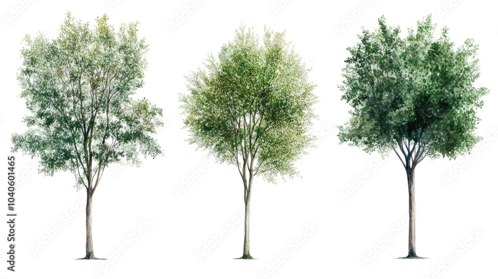 Poster watercolor tree collection in various styles generative ai