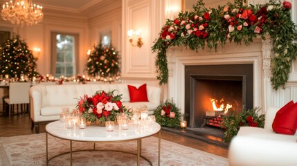 Christmas holiday background. Christmas fireplace