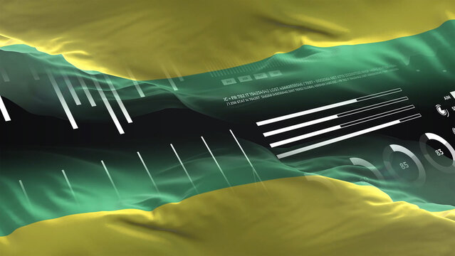 Gabon flag - Waving flag on report analytics data statement - Powered by Adobe