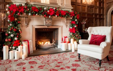 Christmas holiday background. Christmas fireplace