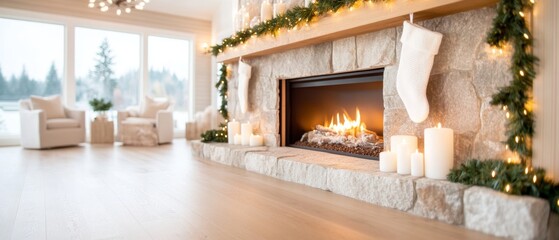 Fototapeta premium Christmas holiday background. Christmas fireplace