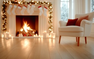 Christmas holiday background. Christmas fireplace