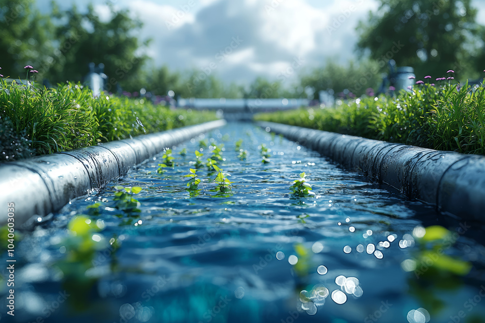 Poster a company monitoring its water usage and implementing conservation measures, symbolizing responsible