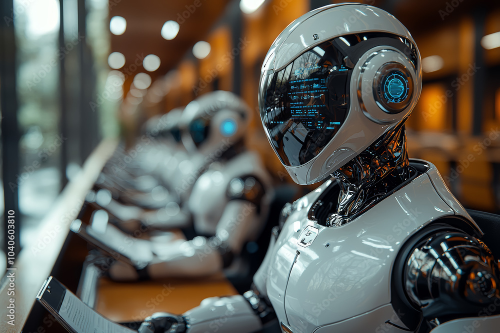 Poster a classroom with ai-controlled learning environments, symbolizing the shift in how students interact