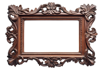 Carved wooden photo frame isolated over transparent background, Decor frame mockup for photo, Template for artwork