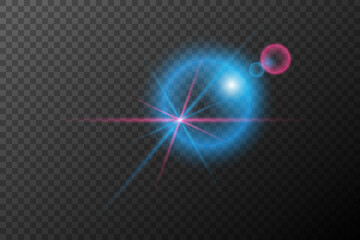 Light effect pink blue isolated flare explosion shiny dust line solar flare spark star neon light, vector effect