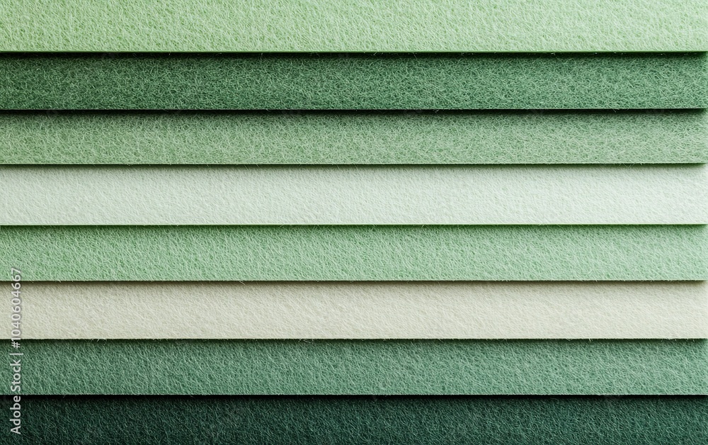 Poster stacked layers of various shades of green and neutral textured paper arranged neatly in a creative d