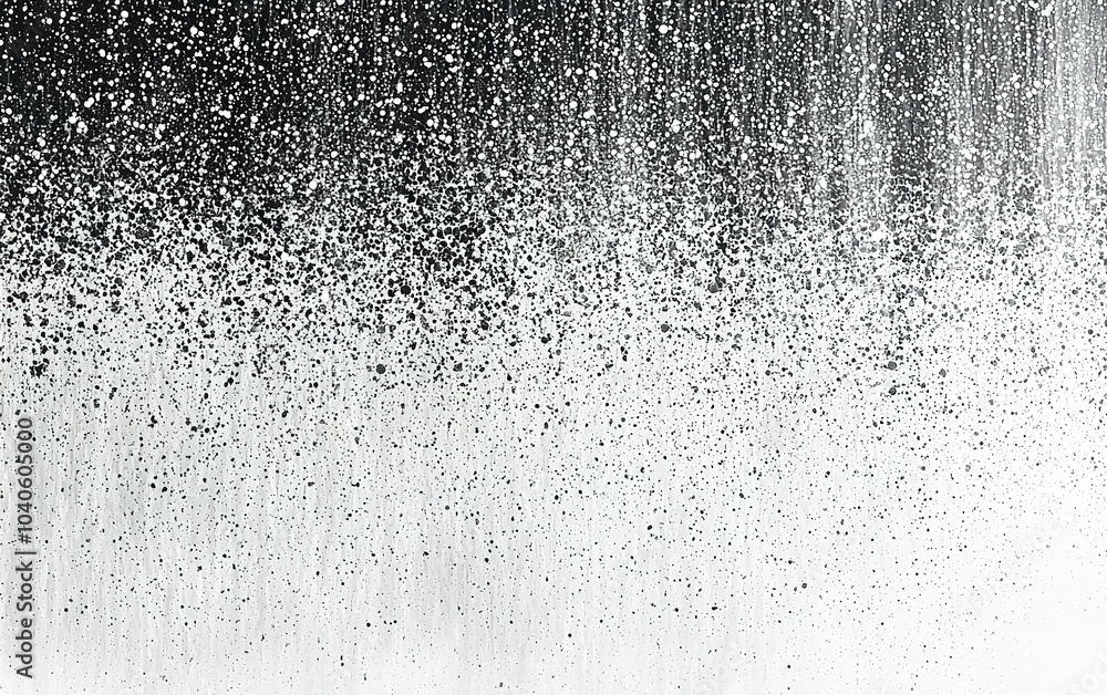 Poster dynamic abstract artwork featuring a cascade of black and white textures and contrasting splatter ef