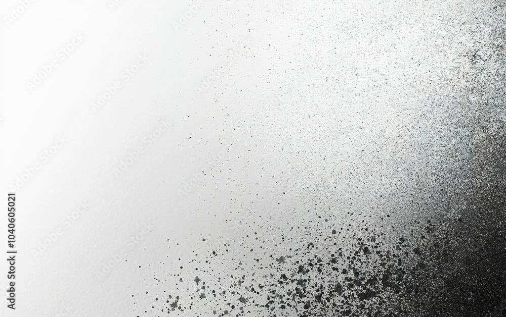 Poster abstract black and white texture with particles scattering from left to right, creating a visually s