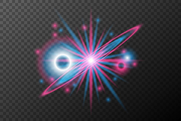 Light effect pink blue isolated flare explosion shiny dust line solar flare spark star neon light, vector effect