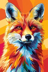 Obraz premium A stunning and vibrant artistic portrait of a fox that is bursting with bold and bright colors