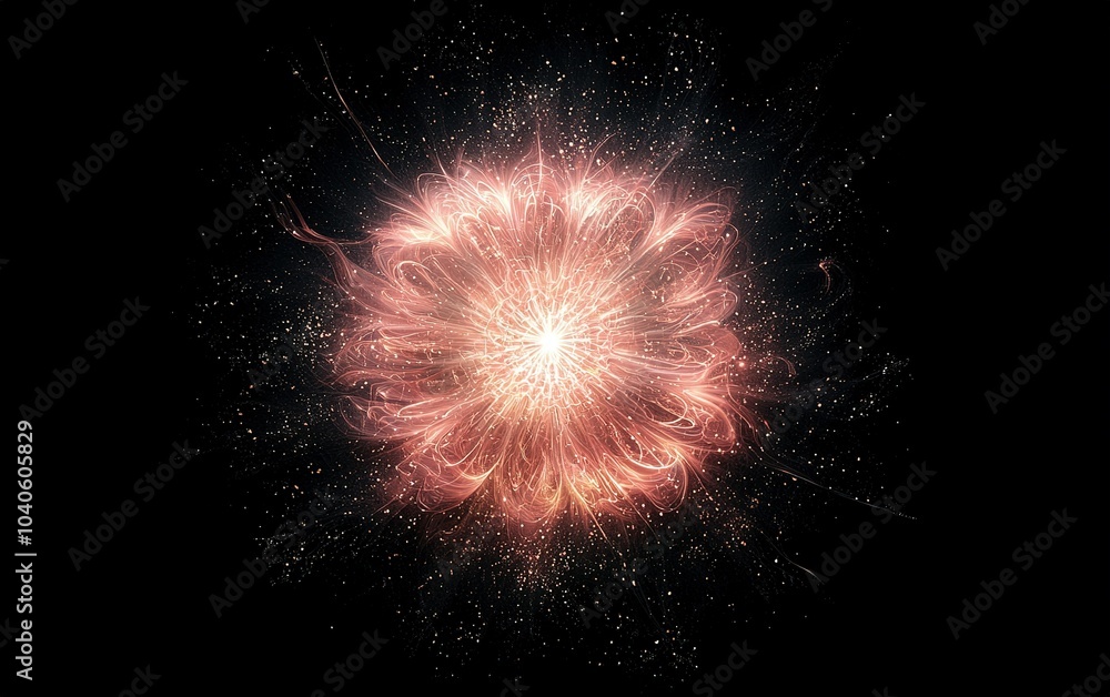 Poster radiant explosion of swirling light in a dark space with ethereal energy patterns showcasing dynamic