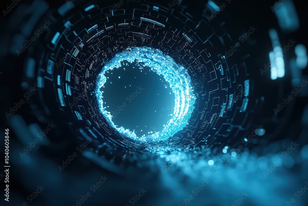 Aufkleber abstract digital tunnel with glowing blue lights, creating a sense of depth and movement.