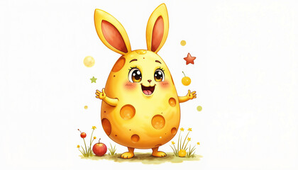 Cheerful cheese bunny character with large eyes and expressive ears in a playful design
