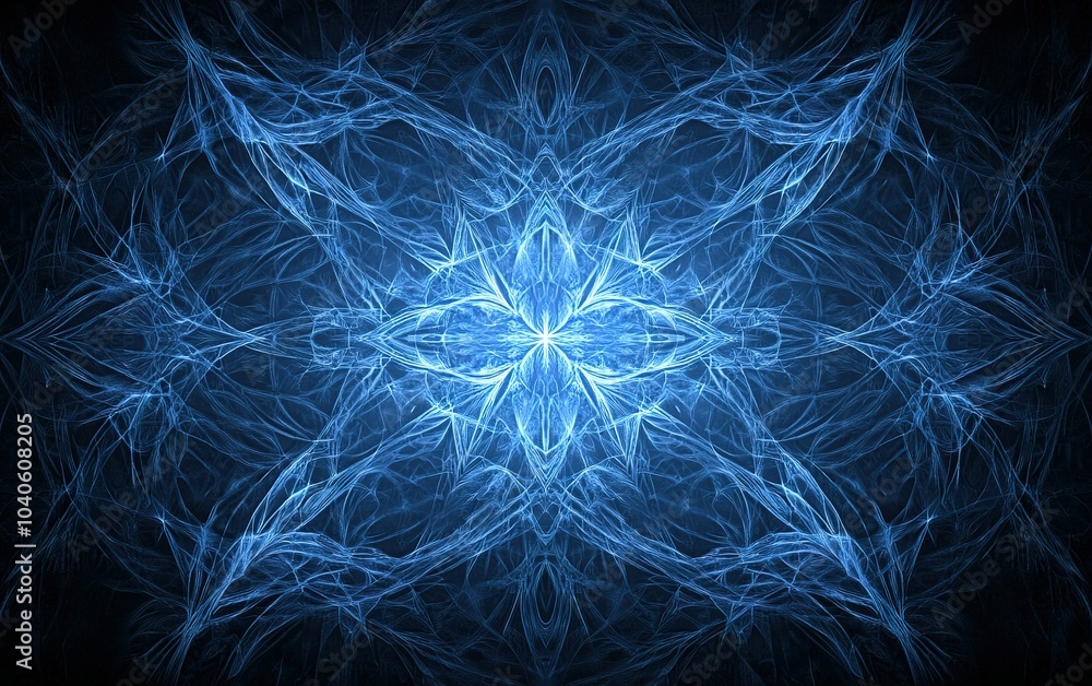 Aufkleber intricate blue fractal design illustrating complex patterns and shapes against a dark backdrop