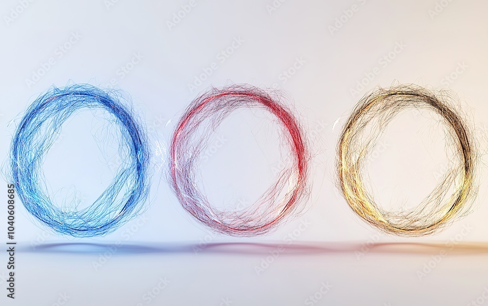 Poster three vibrant circles of swirling colors in blue, red, and yellow create a dynamic visual effect aga