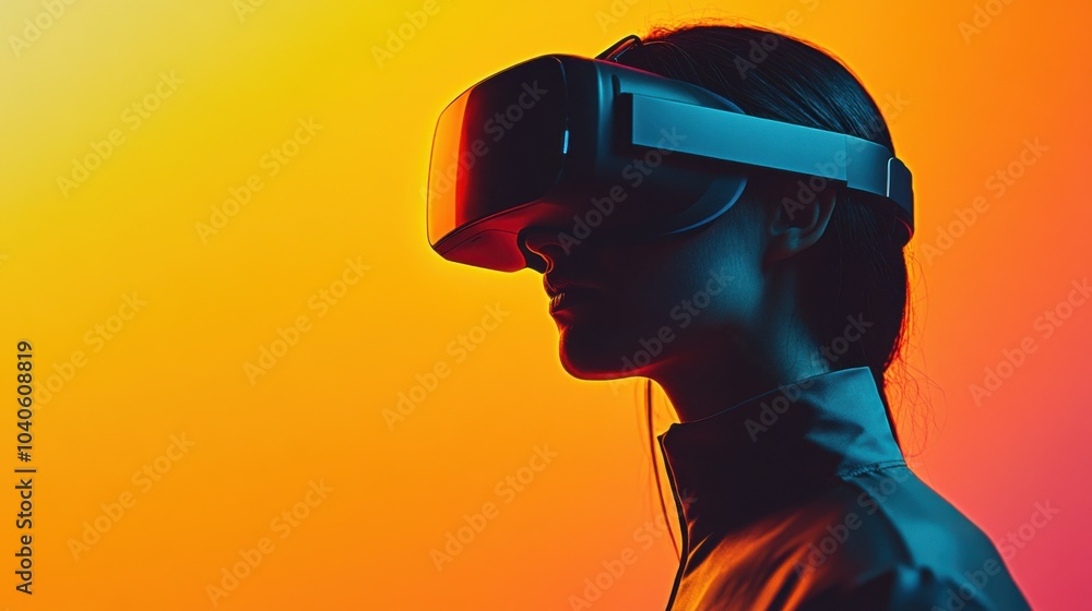 Poster A poignant visual of a person wearing VR goggles, with virtual reality merging seamlessly with the real world around them, symbolizing the blend of digital and physical experiences in modern life