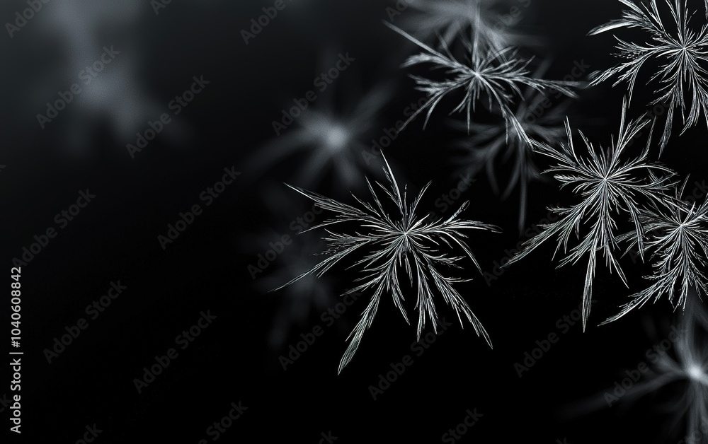 Poster intricate frost patterns form delicate shapes on a dark background in a winter landscape