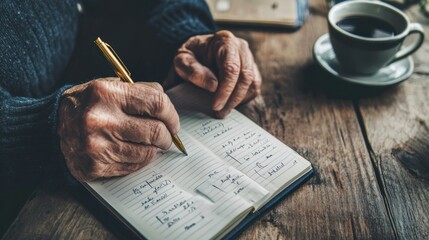 Naklejka premium Elderly Person Writing in a Notebook
