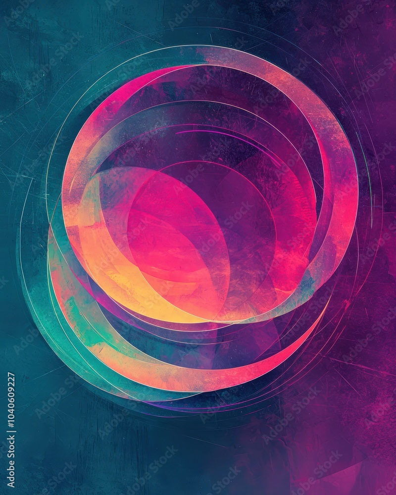 Canvas Prints layered circular shapes with transparent textures and bold neon highlights