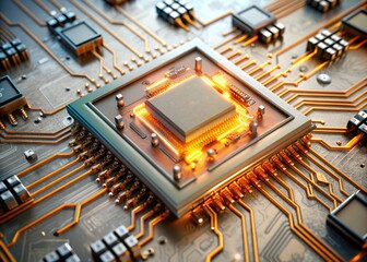 Concept of Technology AI (Artificial intelligence), AI chip IC on board CPU.