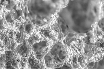 Monochromatic macro of gluten fibers in a slice of bread.  Organic scientific wonders closer than the eye can see.