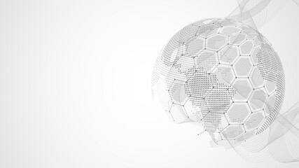 Global network connection concept. Big data visualization. Social network communication in the global computer networks. Internet technology. Business. Science. Vector illustration