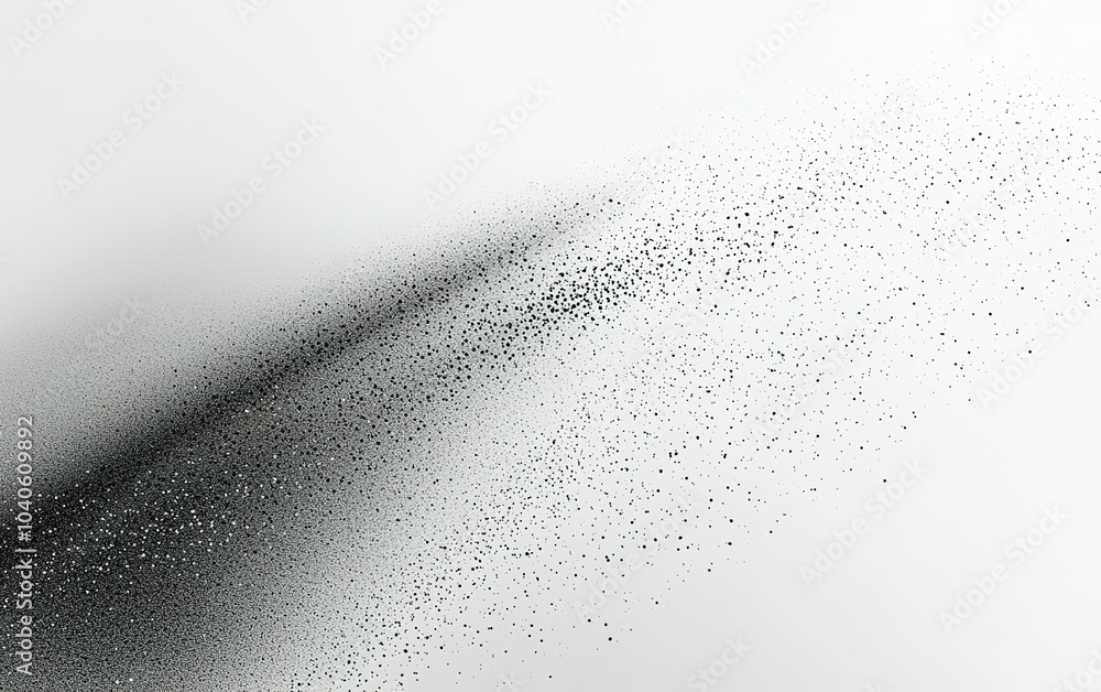 Poster Abstract black and silver spray art creating a gradient effect on a white background showcasing dynamic movement and visual depth