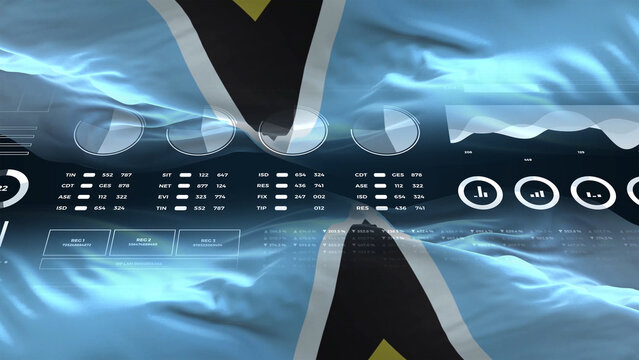 Saint Lucia flag - Waving flag on report analytics data statement - Powered by Adobe