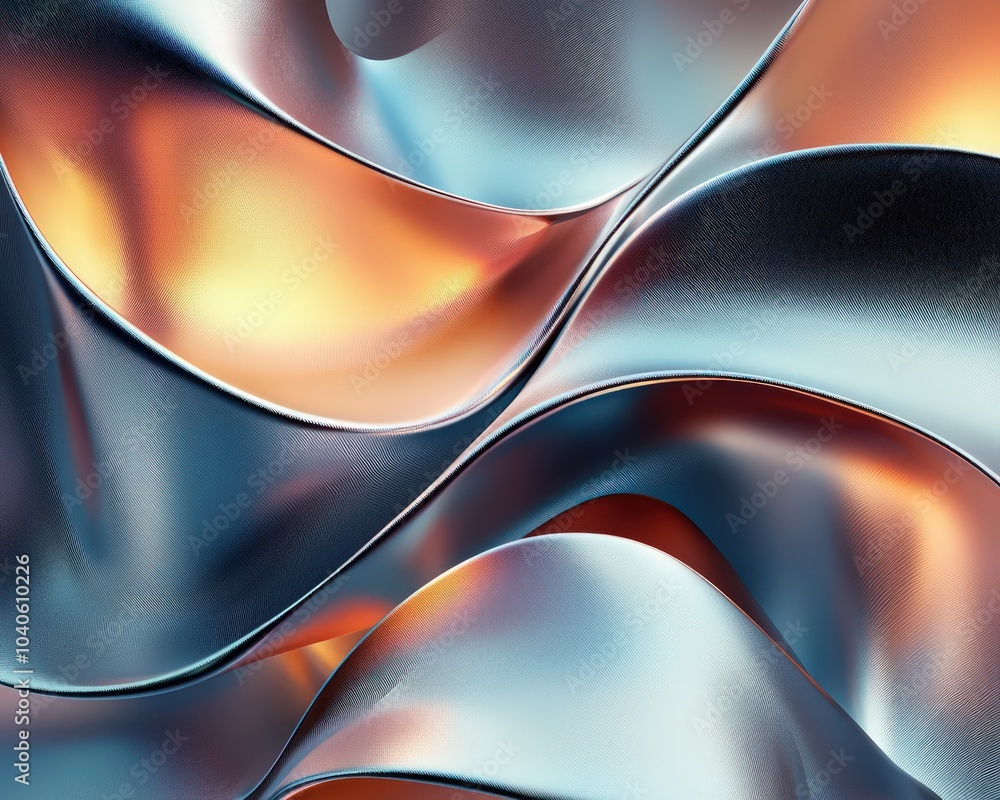 Wall mural layered metallic forms with gradient highlights and subtle shadow effects