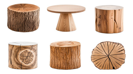 Unique Wooden Round Tables on a Clear Background Generative AI