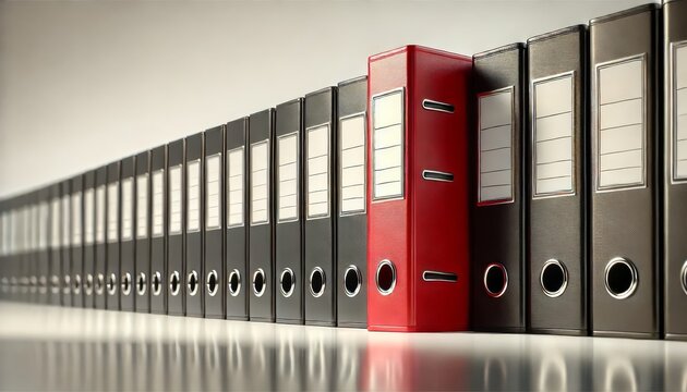 File binders with red binder standing out