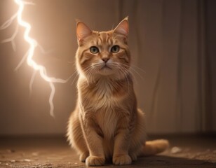 a cat with a lightning bolt in the background
