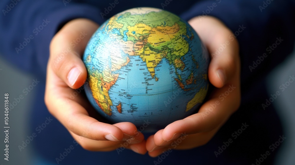 Poster a powerful image of a person holding a globe, symbolizing the responsibility and impact of modern gl
